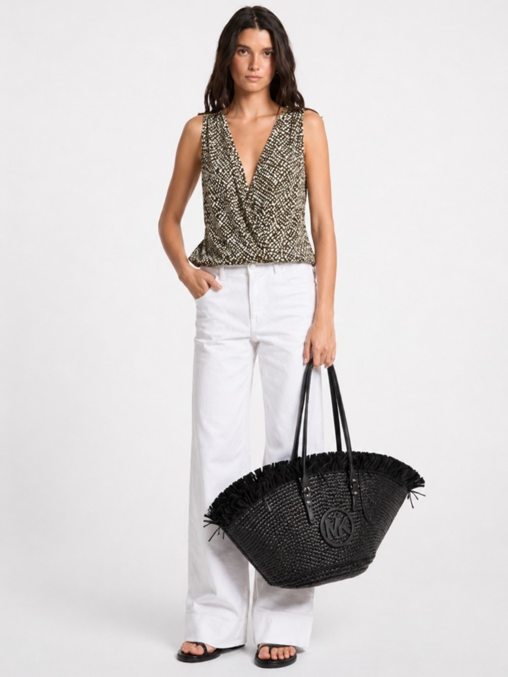 Michael Kors sleeveless animal print wrap blouse